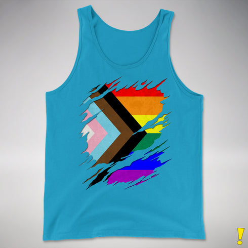 LGBTQ Progress Pride Flag Ripped Reveal Premium Tank Top - Neon Blue